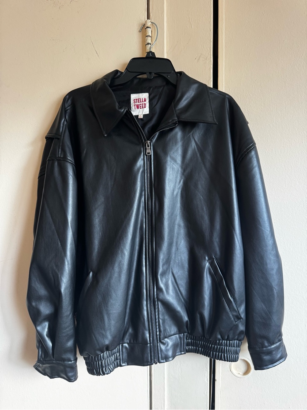 Stella Tweed Black Faux Leather Zip Jacket
